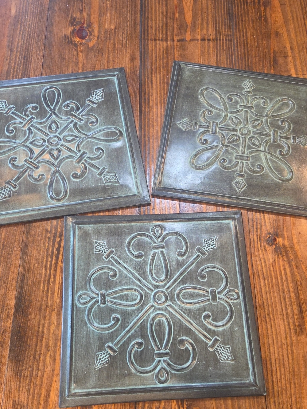 Decorative Metal Wall Plaque Set - Antique Patina Finish
